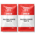 Two red and white packages labeled 'Paloma Spritz Part A' and 'Paloma Spritz Part B' on a white background.
