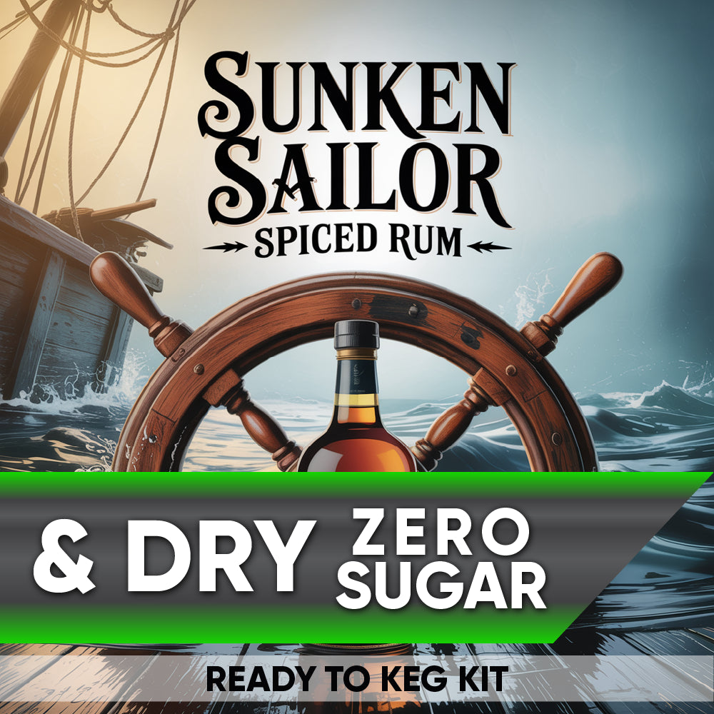 Sunken Sailor Spiced Rum bottle with a ship's wheel and ocean background
