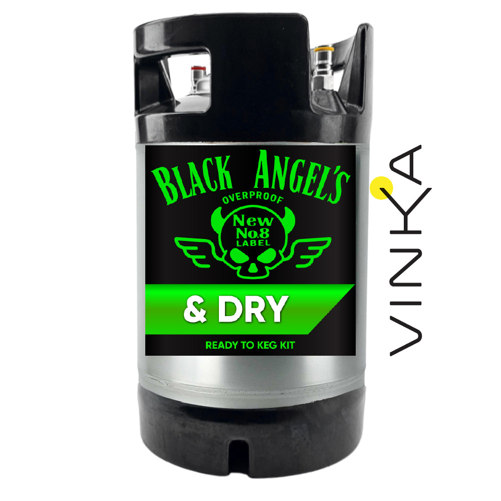 Black Angels Overproof New No.8 Label & Dry ready-to-keg kit with Vinka branding.