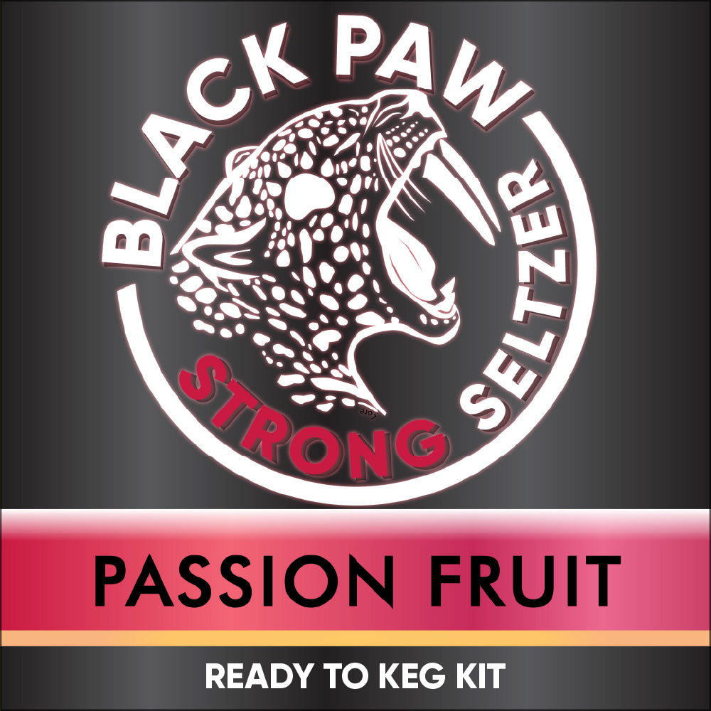 Black Paw Strong Seltzer Passion Fruit ready-to-keg kit label on a black background