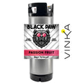 Logo of Black Paw Hard Seltzer with a passionfruit flavor theme, featuring a stylized paw and the text 'PASSION FRUIT' alongside 'READY TO KEG KIT'.