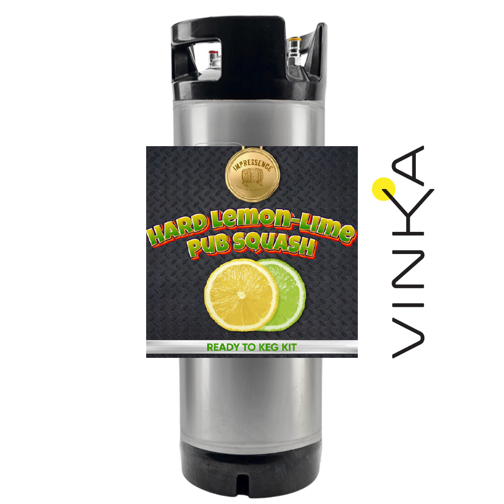 Vinka Hard Lemon-Lime Pub Squash ready-to-keg kit with a black and silver canister on a white background.