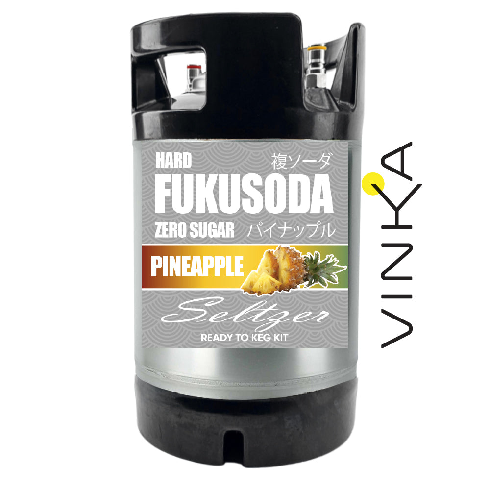 Fukusoda pineapple seltzer keg kit with Vinka branding on a white background