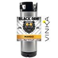 Label of Black Paw Hard Seltzer Mango Ready to Keg Kit with a stylized paw print and mango indicated by the text.