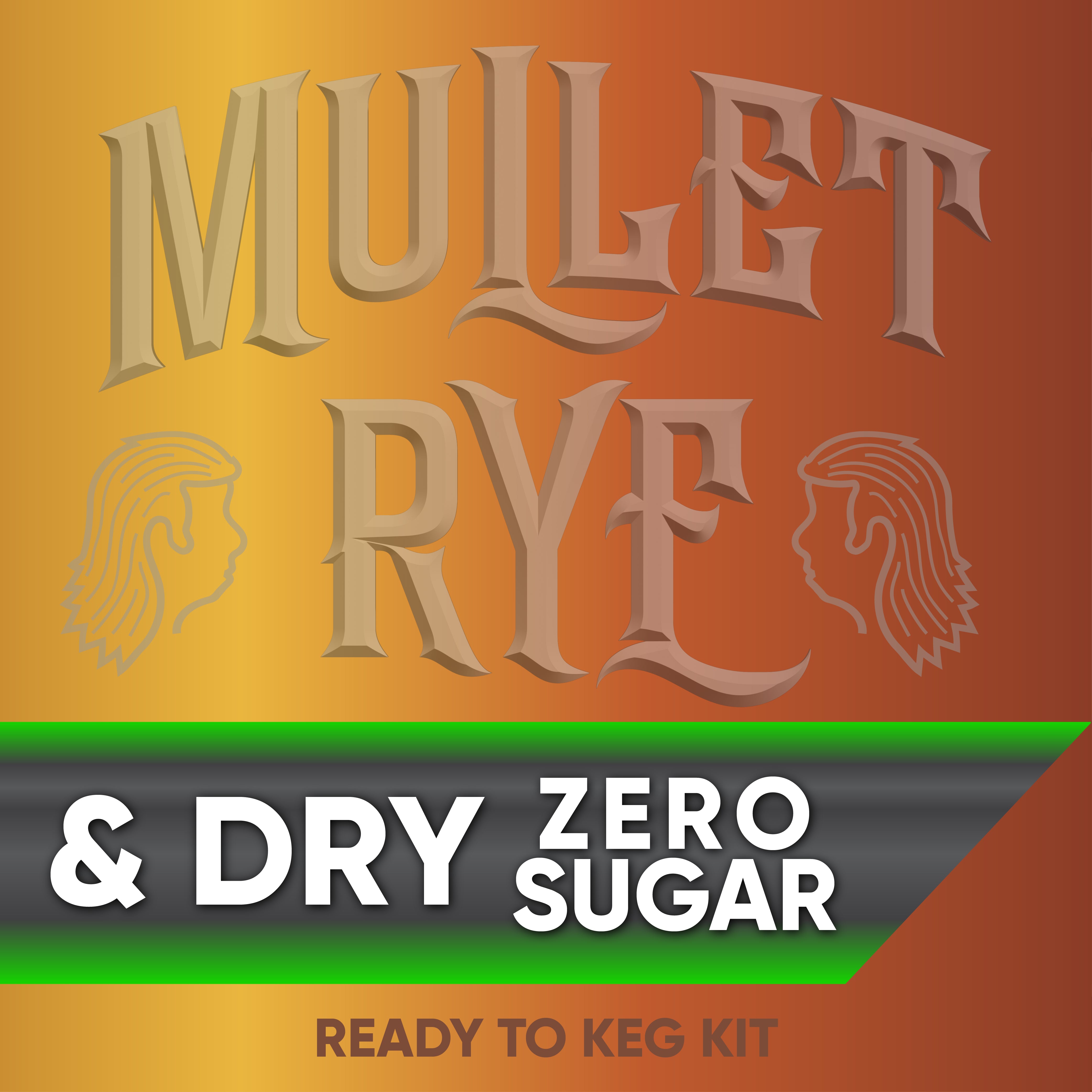 Mullet Rye & Dry Zero Sugar product packaging with text and gradient background