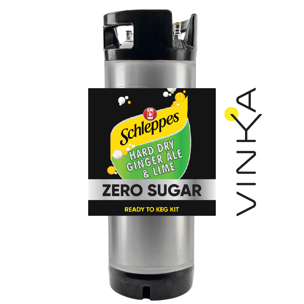 Schleppers Hard Dry Ginger Ale & Lime Zero Sugar ready-to-keg kit with Vinka branding.