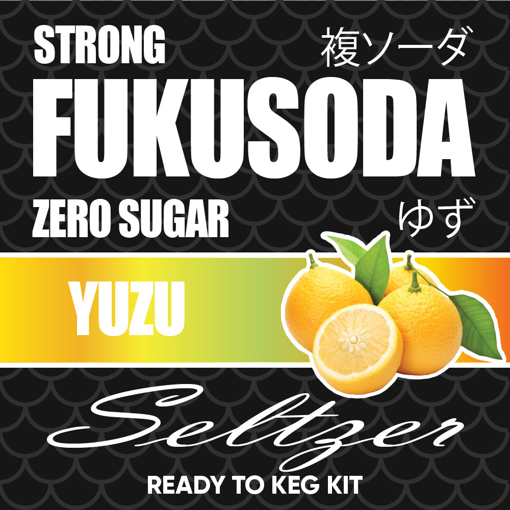 Strong FUKUSODA, 9%+ Ready To Keg Kit dark image packaging.