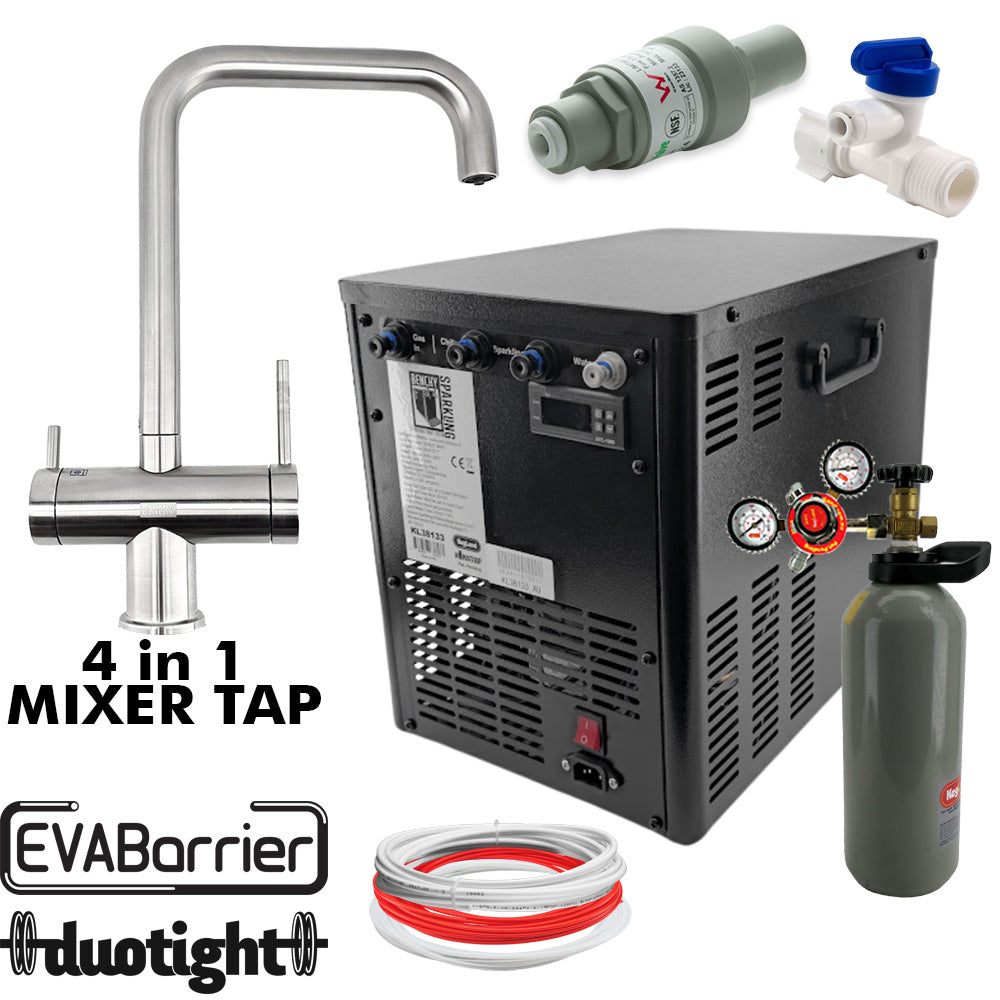 Using the maximum pressure reducer of 70psi water inlet pressure, with a gas pressure of 60psi on the regulator. You'll be able to dispense up to 200L with a 2.6kg Cylinder, and 500L of Sodawater with a 6kg Cylinder. The savings there speak for themselves!