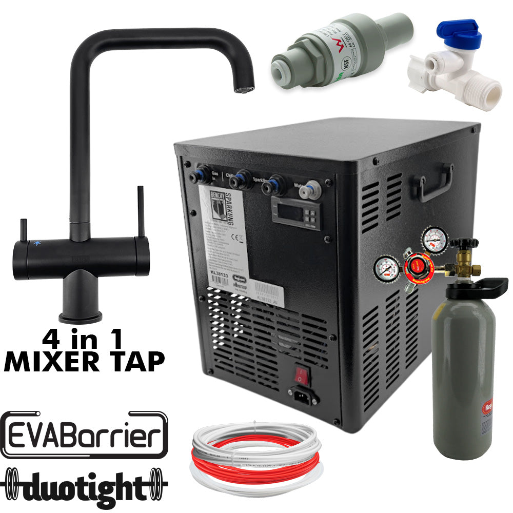Using the maximum pressure reducer of 70psi water inlet pressure, with a gas pressure of 60psi on the regulator. You'll be able to dispense up to 200L with a 2.6kg Cylinder, and 500L of Sodawater with a 6kg Cylinder. The savings there speak for themselves!