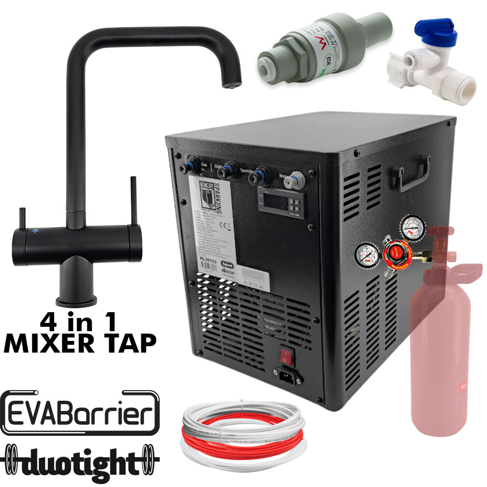 Simply connect a regulated mains water source and CO2 Cylinder to the unit and receive unlimited sparkling and chilled water from the taps.