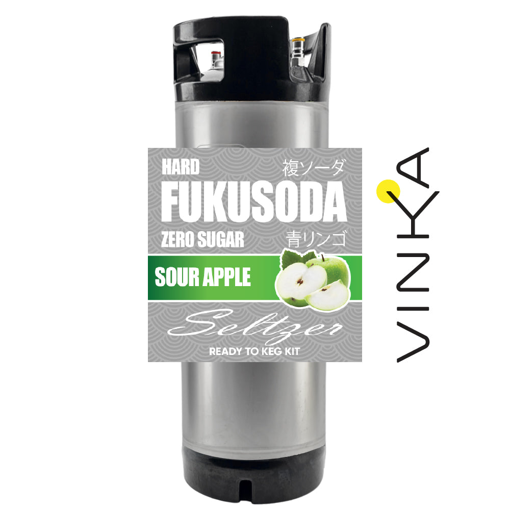 Fukusoda Zero Sugar Sour Apple Seltzer canister with Vinka branding on a white background