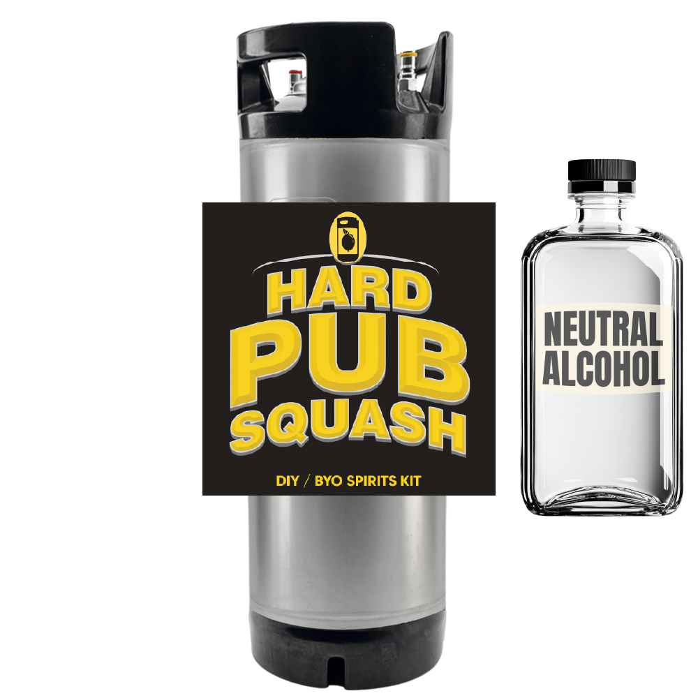 Alcohol kit with 'Hard Pub Squash' label and 'Neutral Alcohol' bottle on a white background