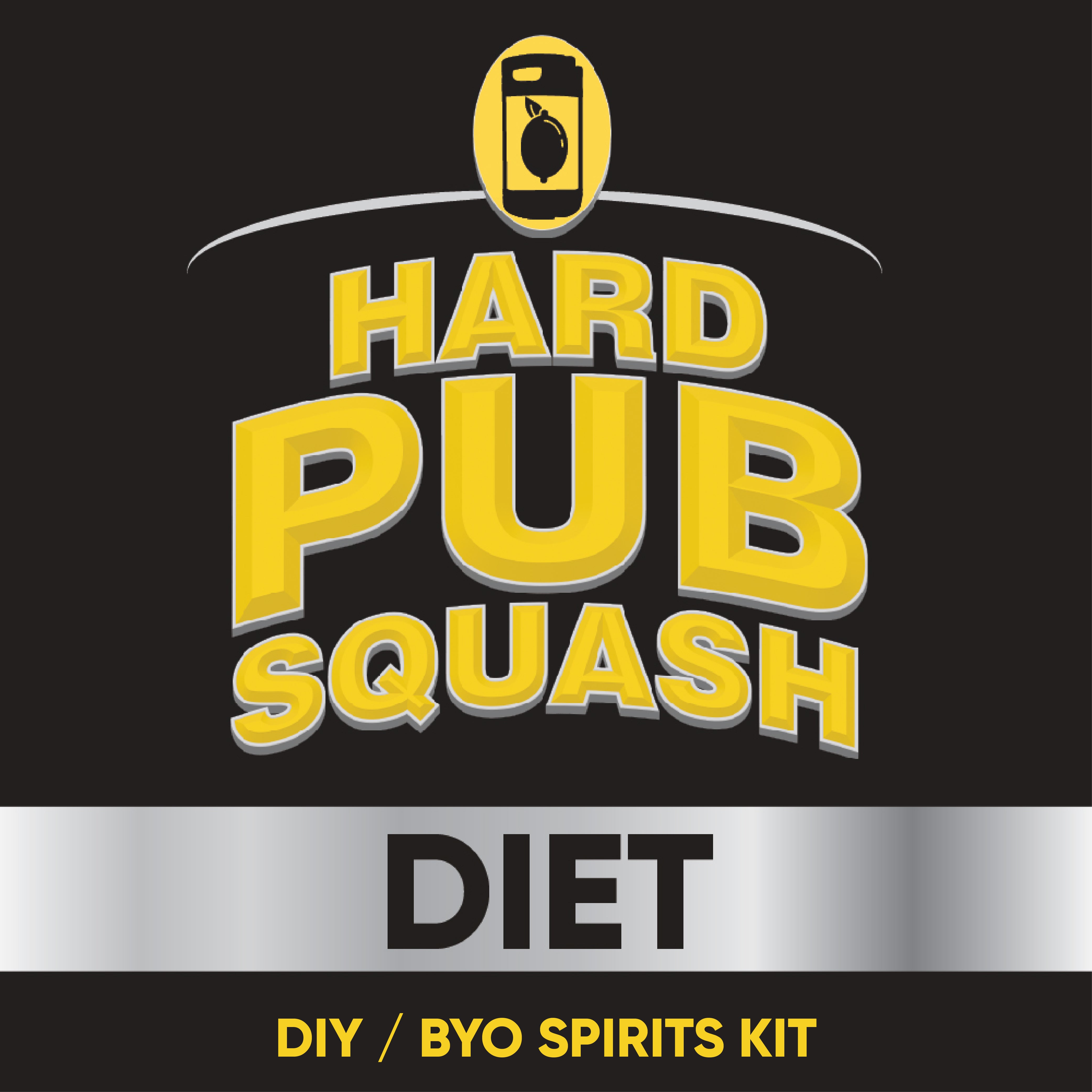 Hard (SOLO RATED) Pub Squash logo with 'Diet' and 'DIY/BYO Spirits Kit' text on a black background