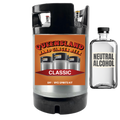 Queensland Hard Ginger Beer keg and neutral alcohol bottle on a white background