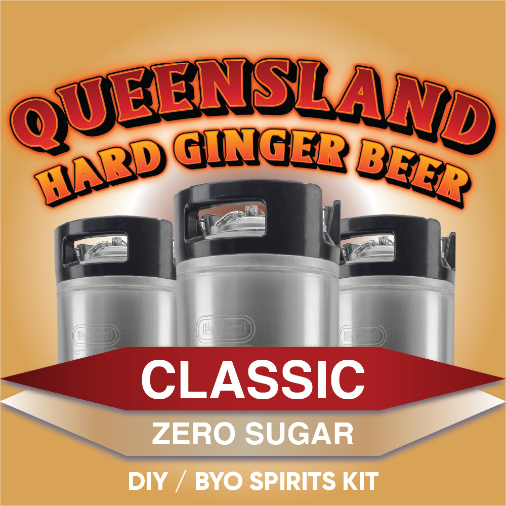 Queensland Hard Ginger Beer Classic Zero Sugar DIY/Byo Spirits Kit on a beige background