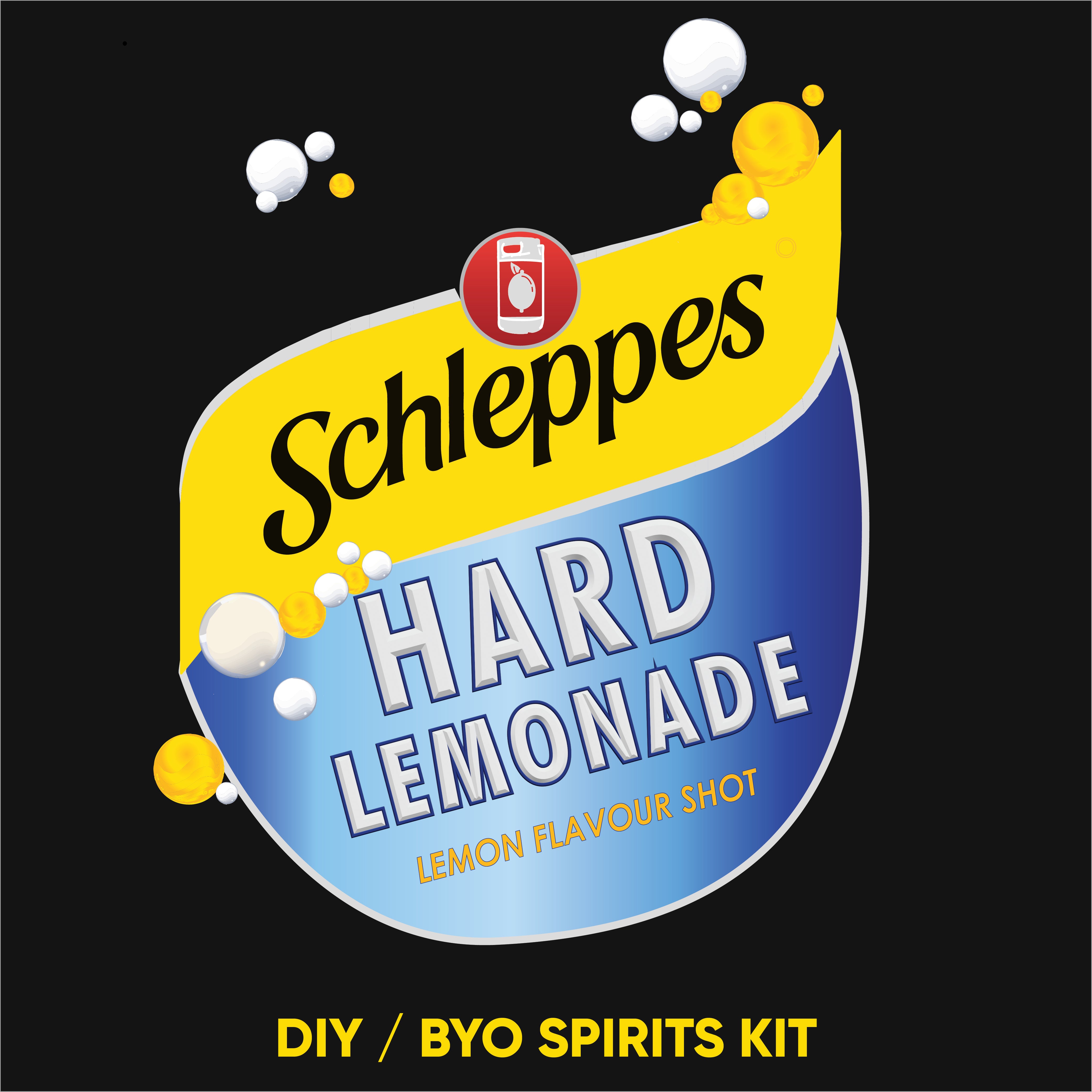 Schleppes Hard Lemonade logo with yellow and blue design on a black background