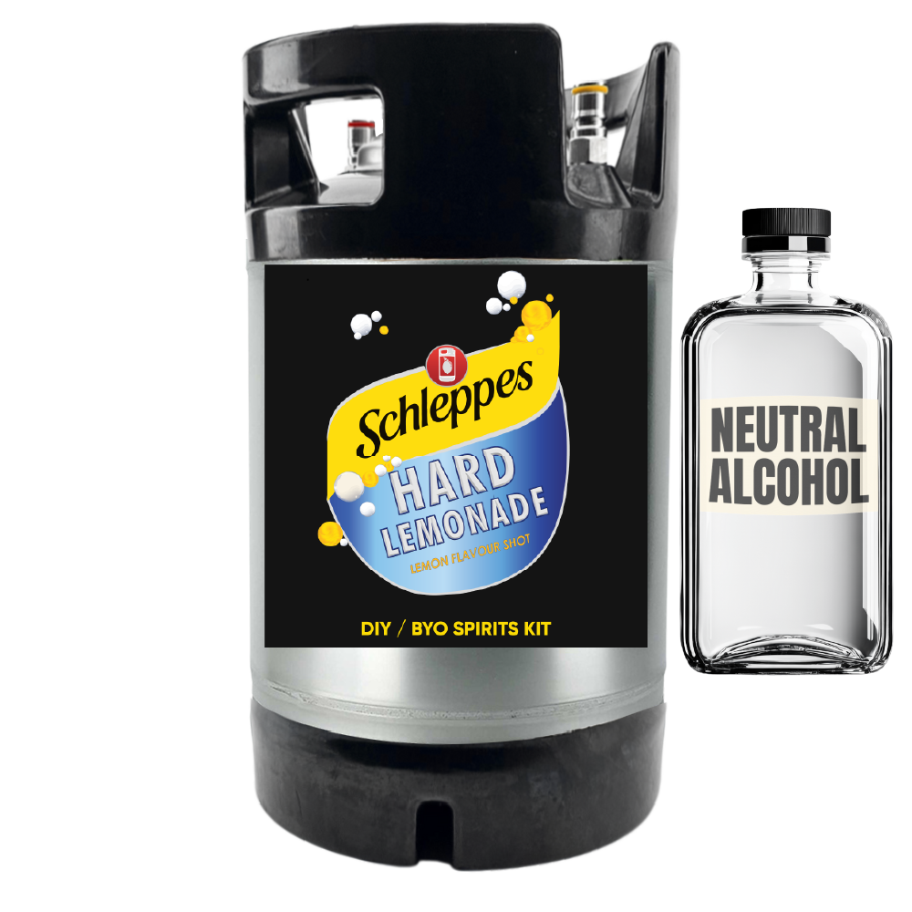Schleppe's Hard Lemonade DIY spirits kit with a bottle of neutral alcohol on a white background