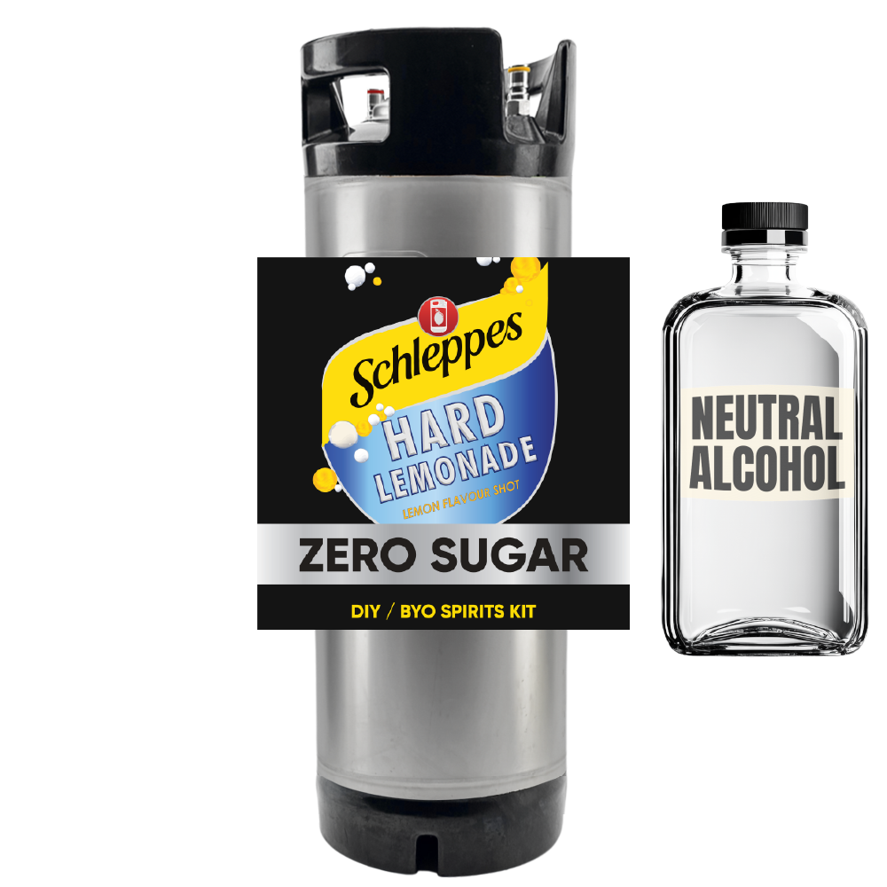 Schleppe's Hard Lemonade Zero Sugar DIY BYO Spirits Kit with a bottle labeled 'Neutral Alcohol'.