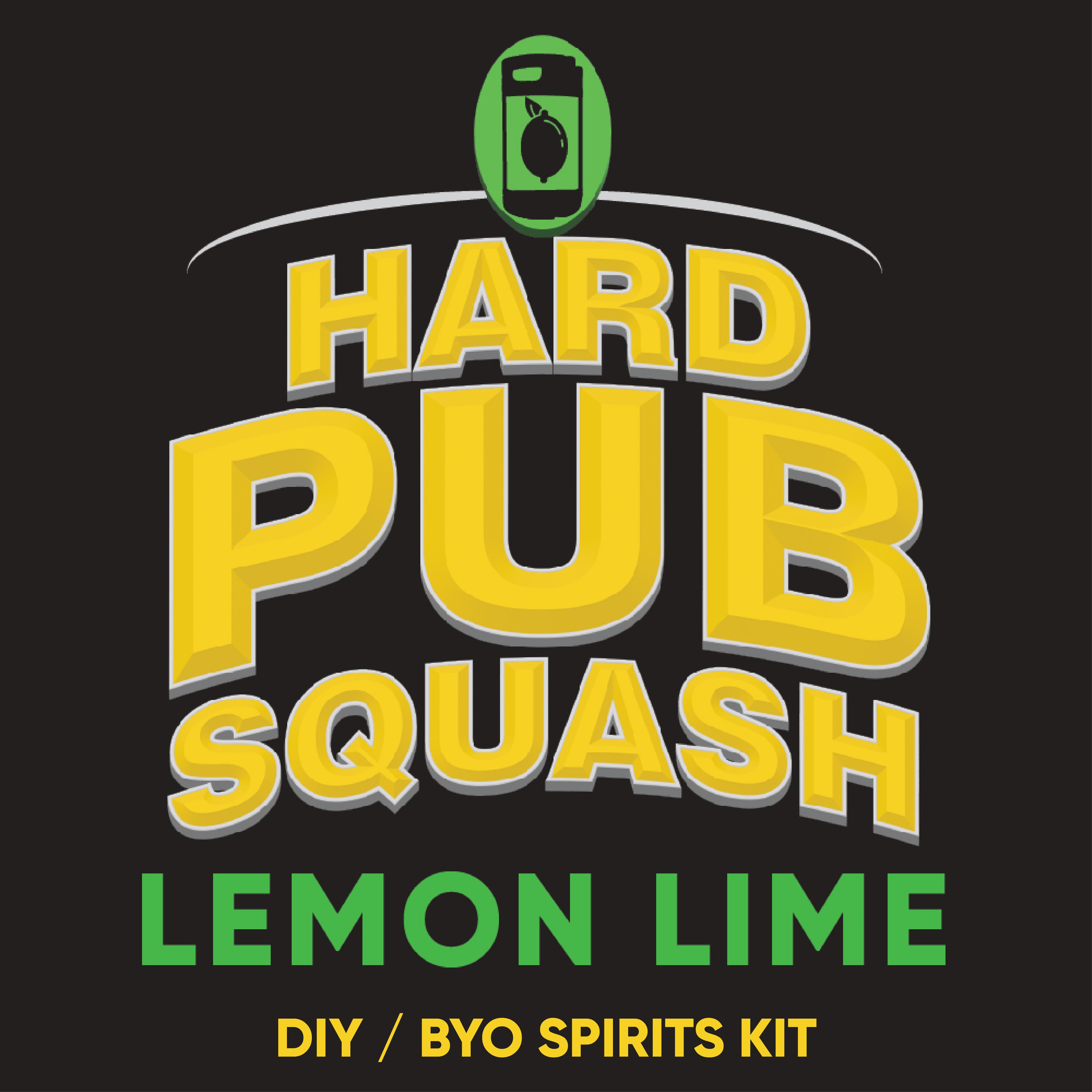 Hard Pub Squash Lemon Lime spirits kit label on a black background