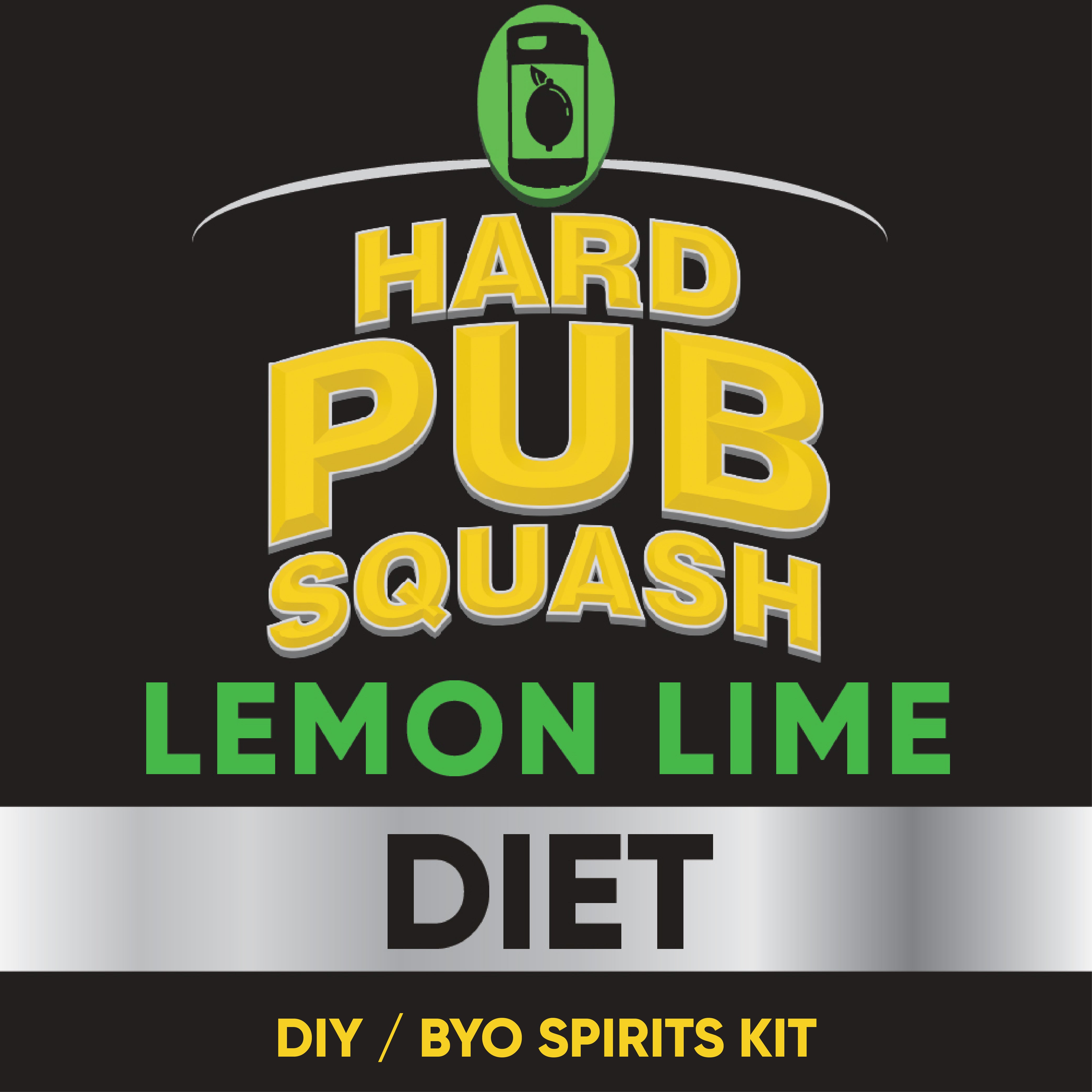 Hard Pub Squash Lemon Lime Diet label on a black background
