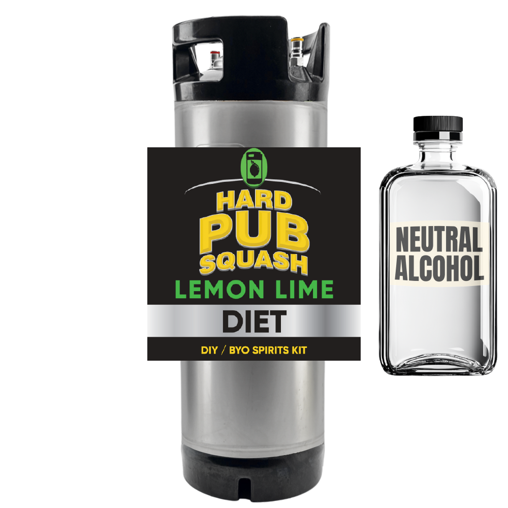 Hard Pub Squash lemon lime diet kit with a neutral alcohol bottle on a white background