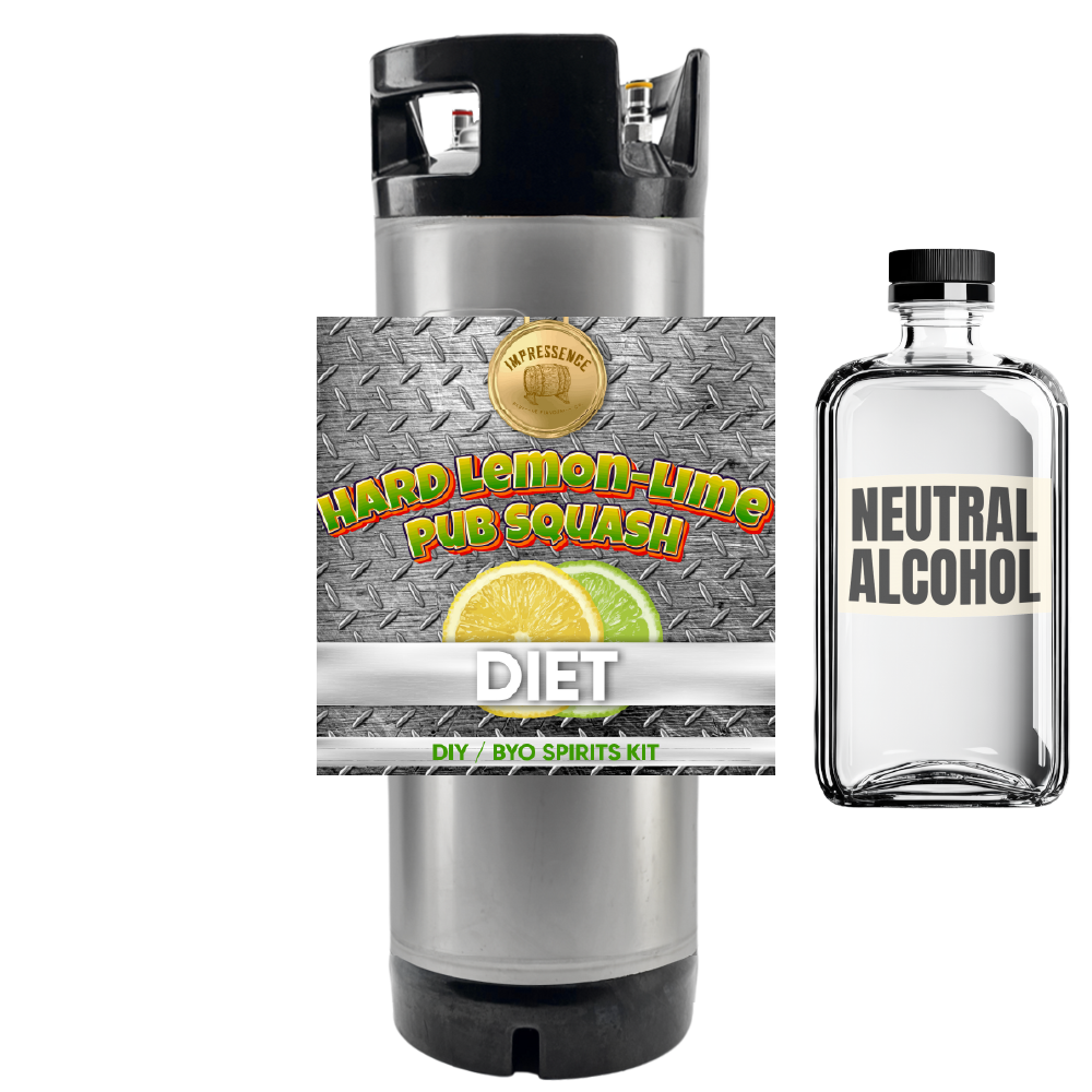 Spirits kit with lemon-lime flavoring and neutral alcohol bottle on a white background