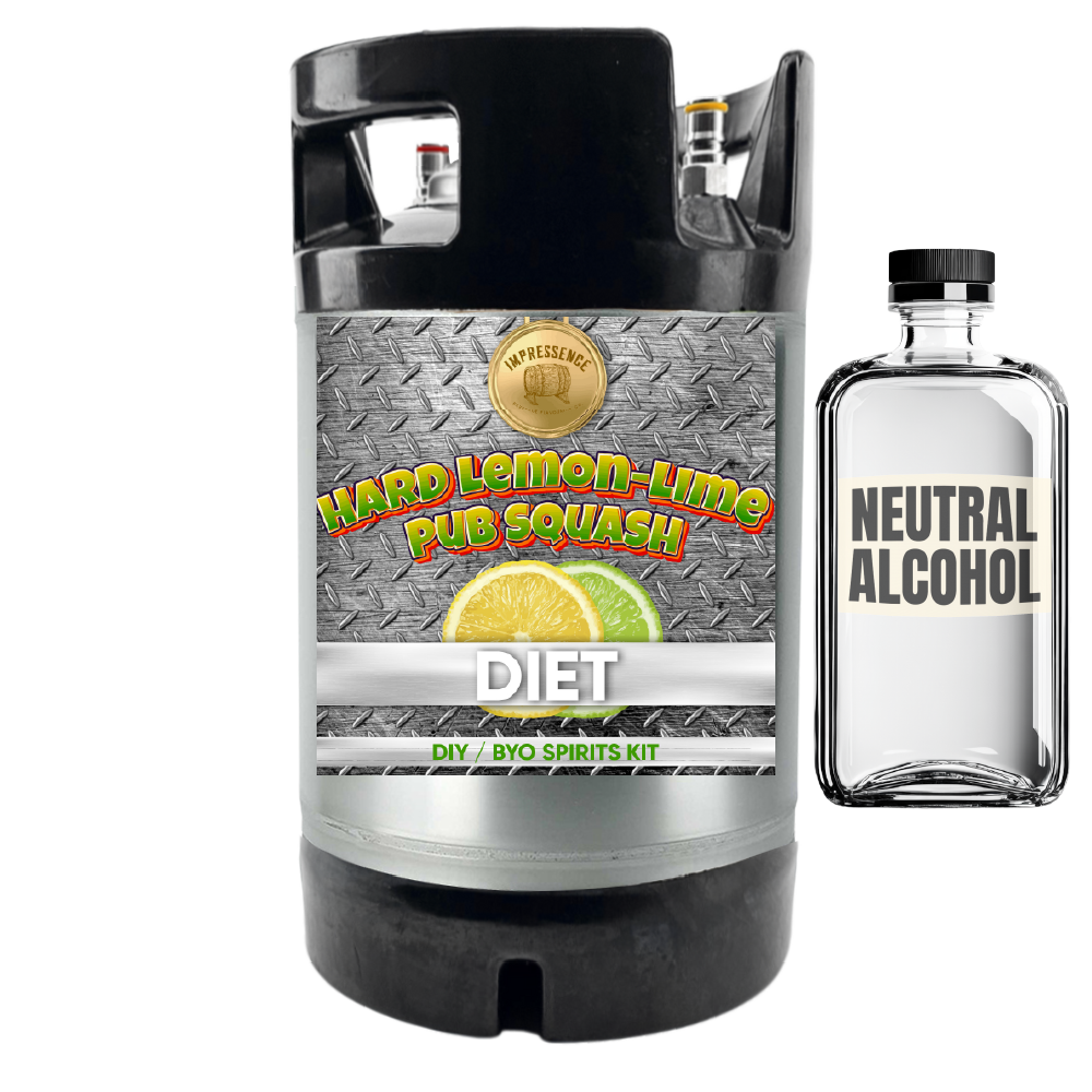 Spirits kit with lemon-lime flavoring and neutral alcohol bottle on a white background