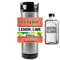 Hard lemon, lime, and bitters label and neutral alcohol bottle on a white background