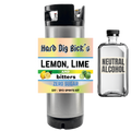 Hard Dig Bick's lemon lime bitters container and neutral alcohol bottle on a white background
