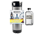 Benny's London Dry Gin & Tonic kit with a stainless steel container and neutral alcohol bottle on a white background.