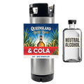 Spirits kit with Queensland Gold Rum & Cola label and neutral alcohol bottle on a white background