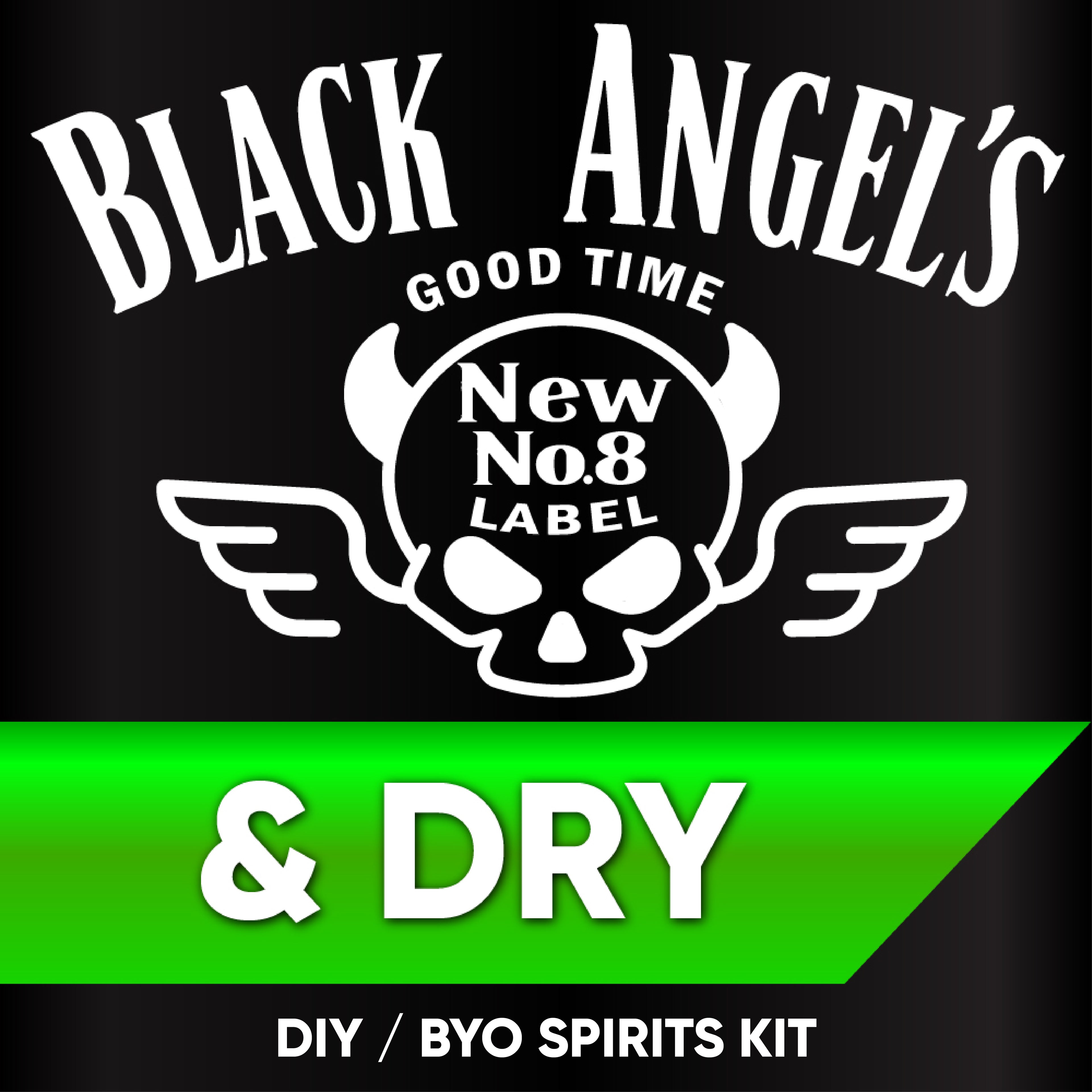 Black Angel's Good Time New No.8 Label logo with a skull design on a black background.