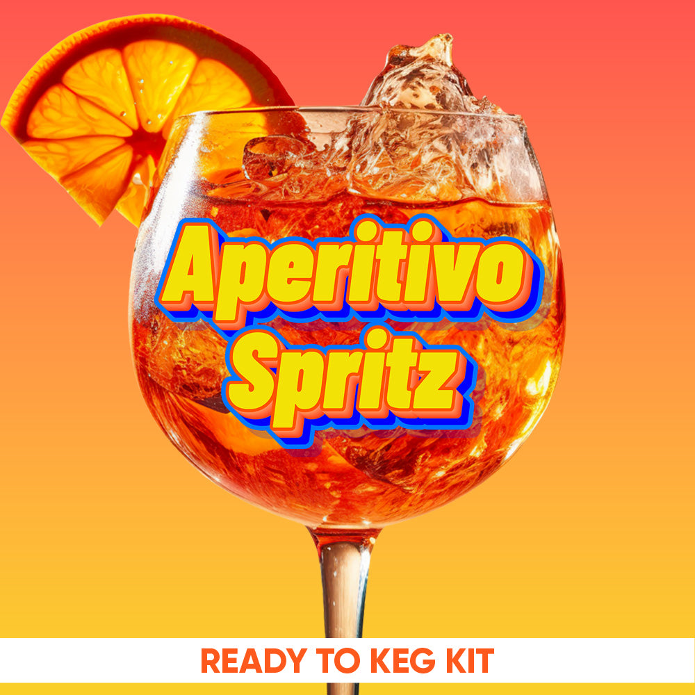 Cocktail in a glass with ice and an orange slice, labeled 'Aperitivo Spritz' on a gradient background.