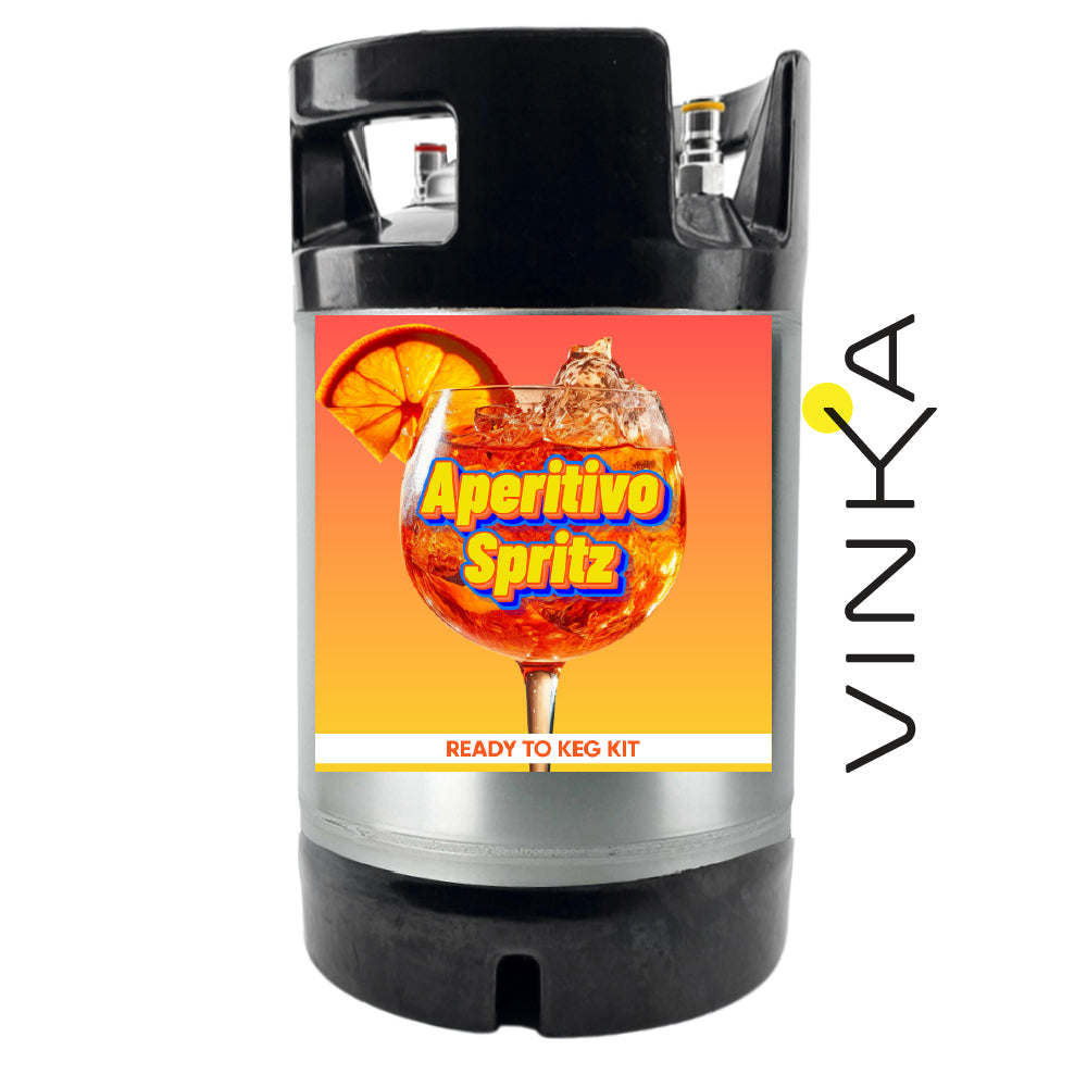 Vinka Aperitivo Spritz ready-to-keg kit with a colorful label on a white background