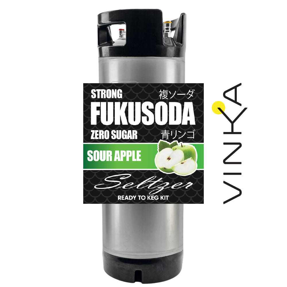 Fukusoda Zero Sugar Sour Apple Seltzer kit with Vinka branding on a white background