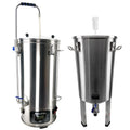 Stainless Steel BrewZilla Gen 3.1.1 next to a 32L Conical Stainless Fermenter