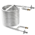 Coiled hose with brass connectors on a white background