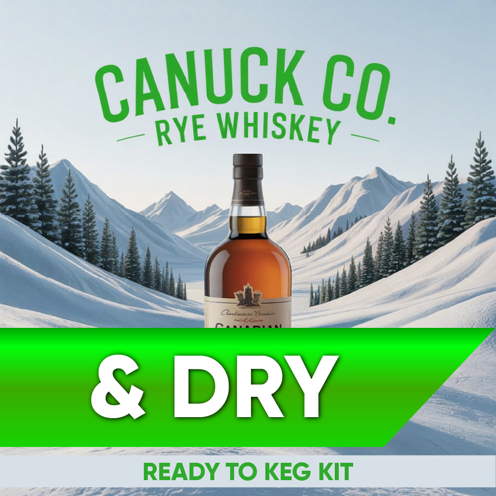 Bottle of Canuck Co. Rye Whiskey with a snowy mountain landscape in the background