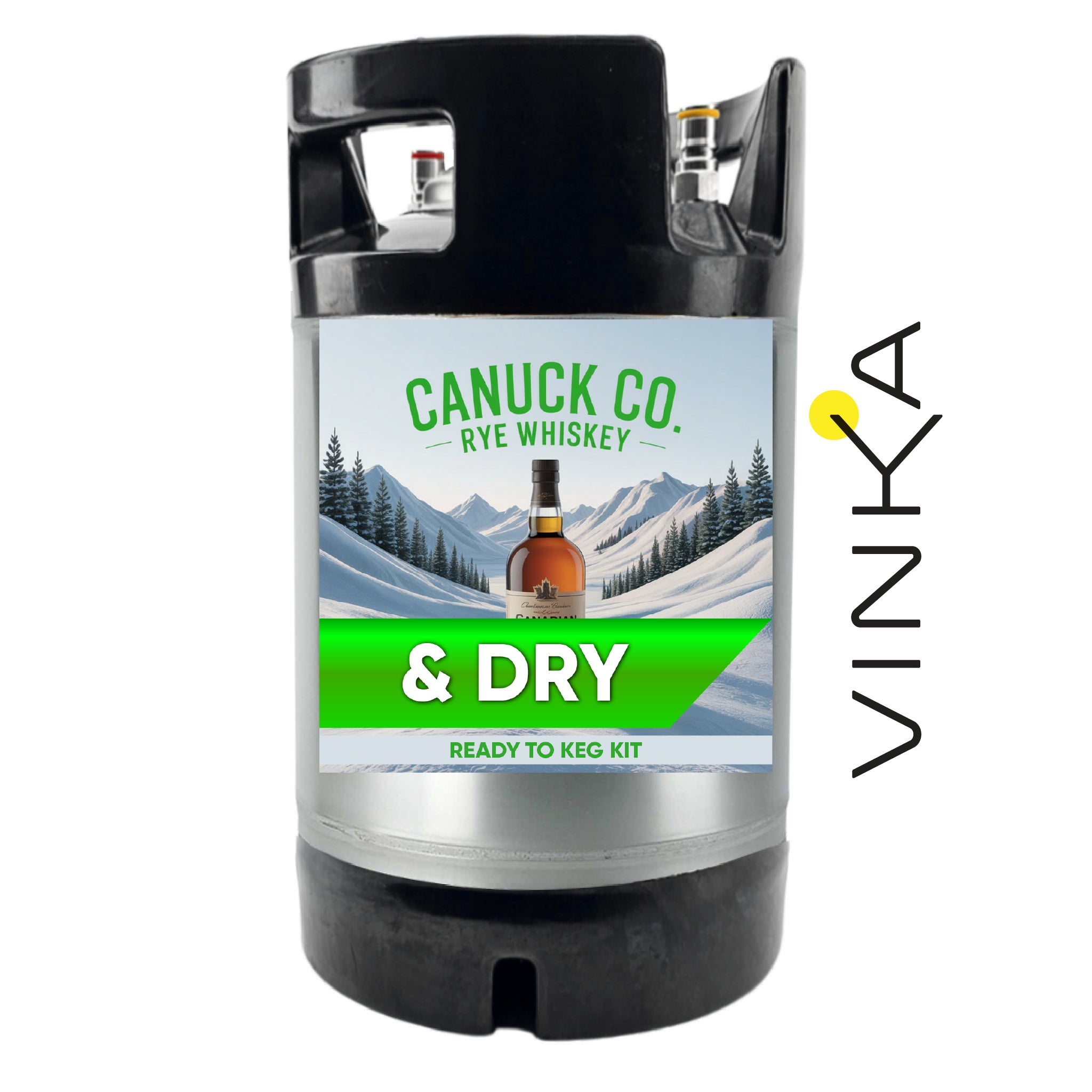 Canuck Co. Rye Whiskey keg kit with Vinka logo on a white background