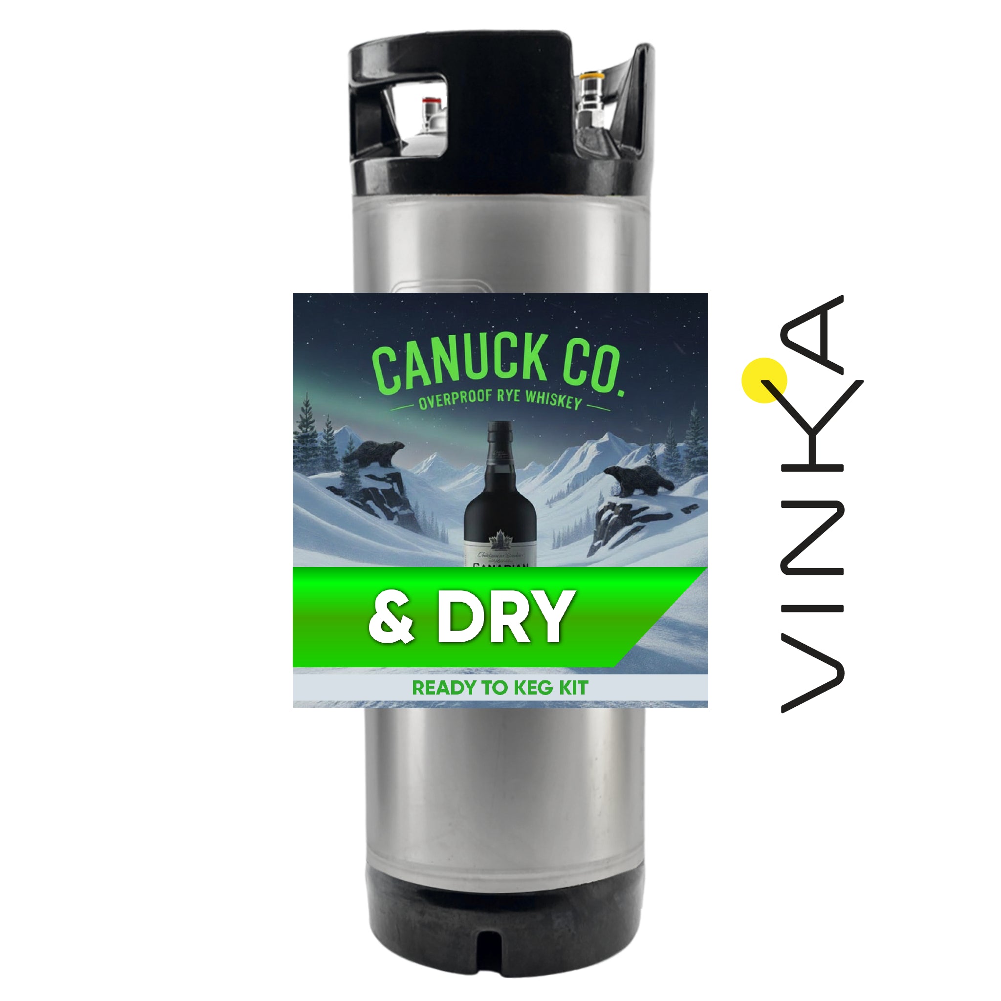 Canuck Co. & Dry ready-to-keg kit with Vinka branding on a white background