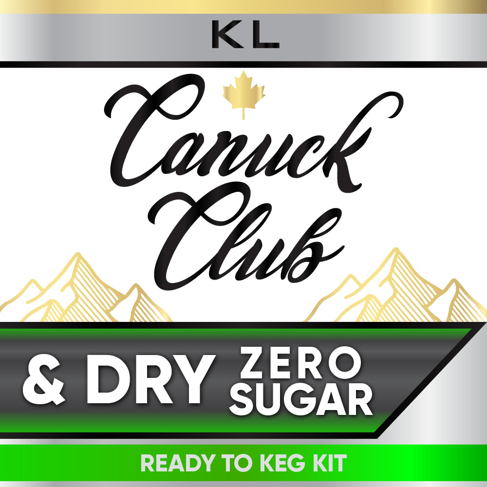 Canuck Club & Dry Zero Sugar product packaging with mountains and brand logo.