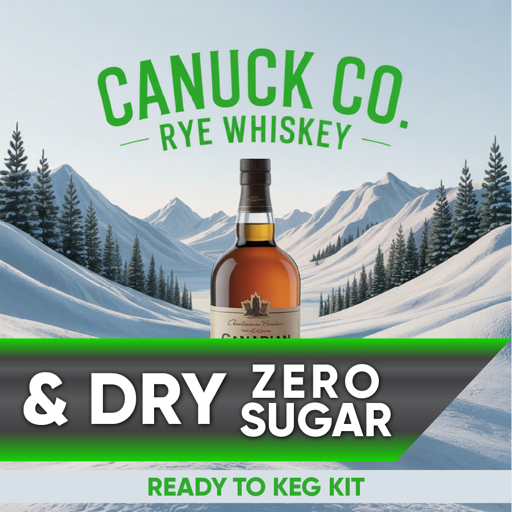 Bottle of Canuck Co. Rye Whiskey with a snowy mountain background