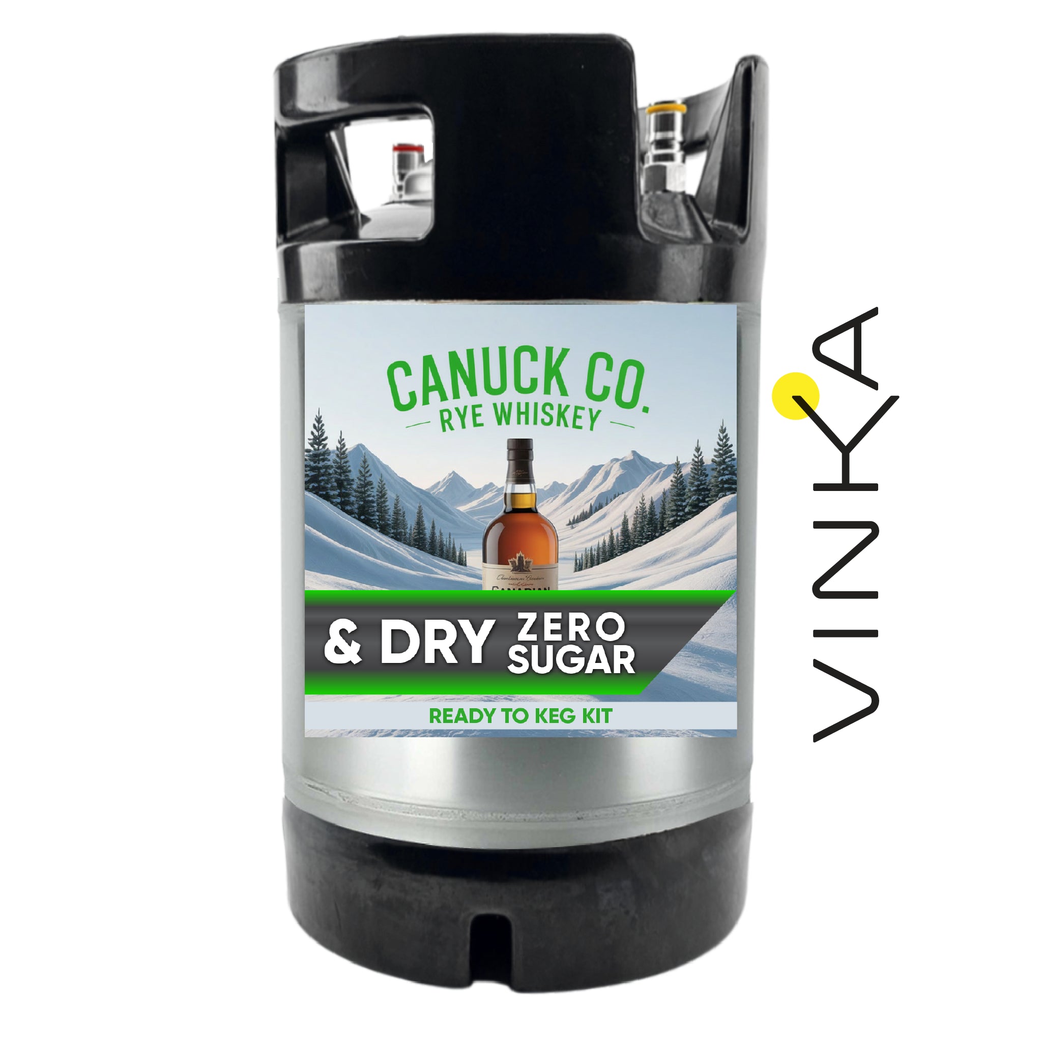 Canuck Co. Rye Whiskey keg kit with Vinka logo on a white background