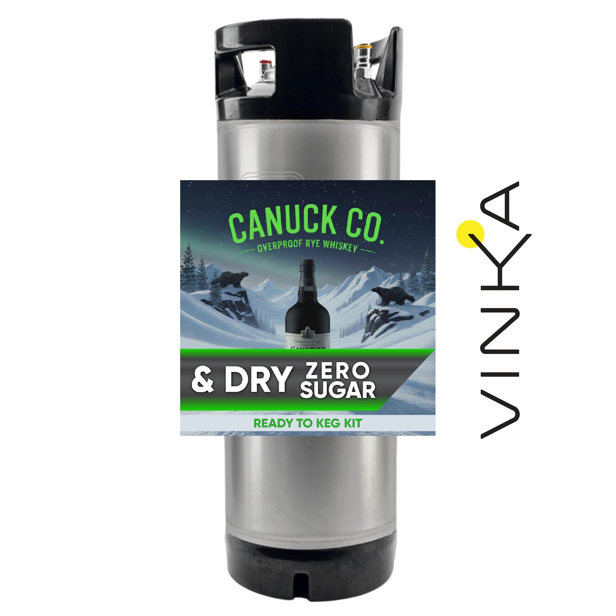 Canuck Co. & Dry Zero Sugar ready-to-keg kit with Vinka branding on a white background