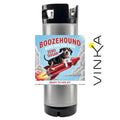 Boozehound hard red pub soda ready to keg kit with a dog on a rocket label, featuring the Vinka brand.
