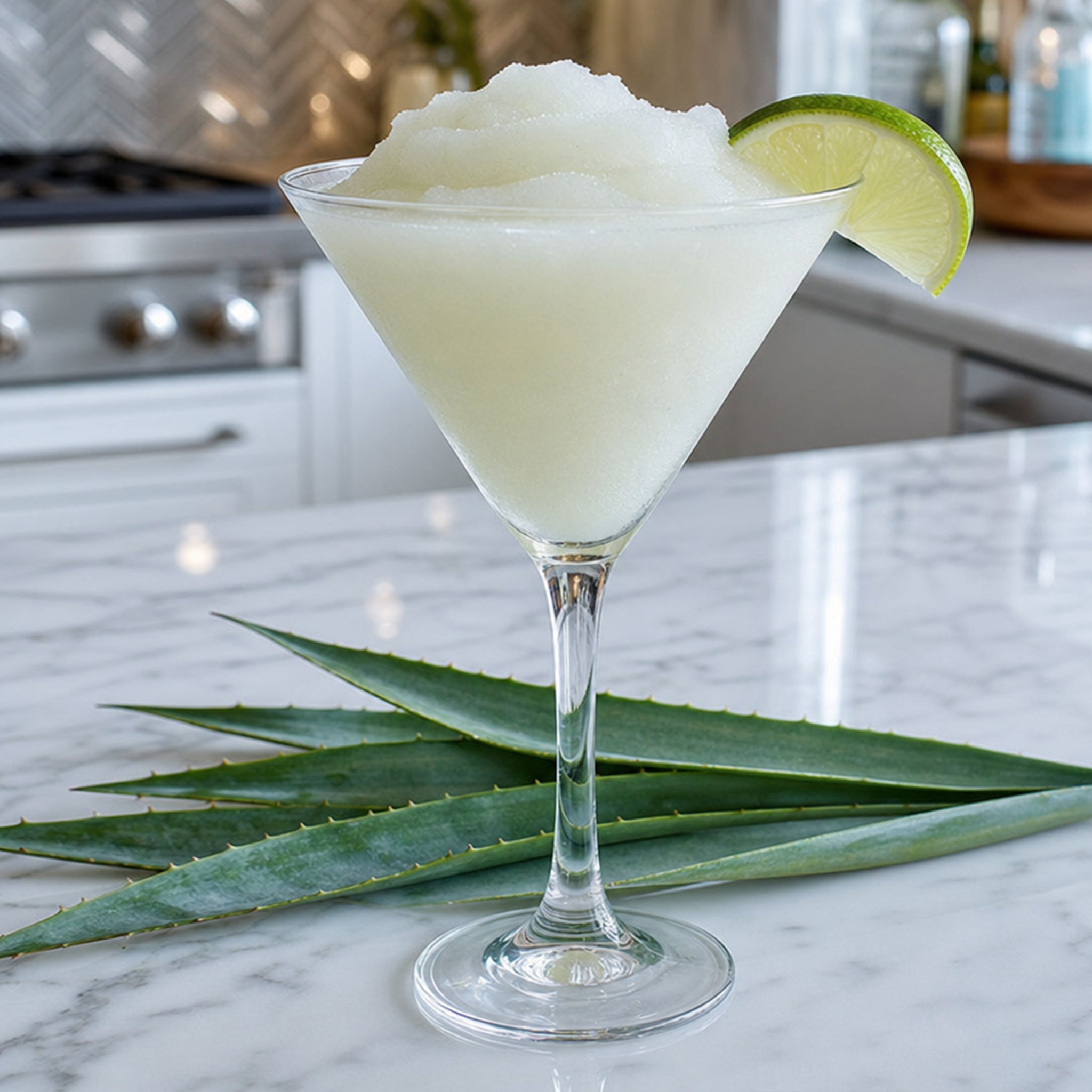 VINKA Frozen Margarita in a Martini glass garnished with Lime.
