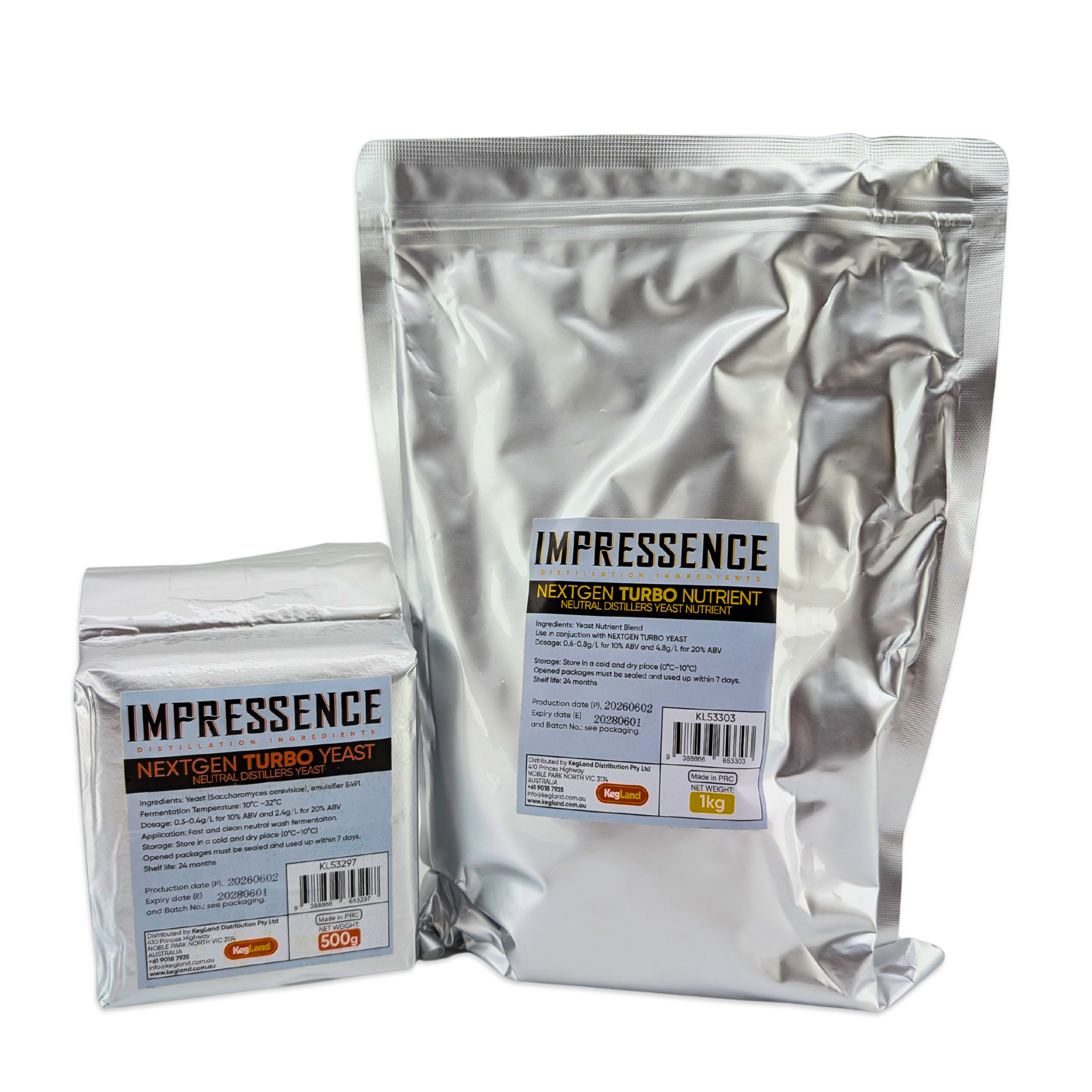 Impressence NextGen Turbo Yeast Pack. 1kg Resealable Turbo Nutrient and 500g Turbo Yeast brick