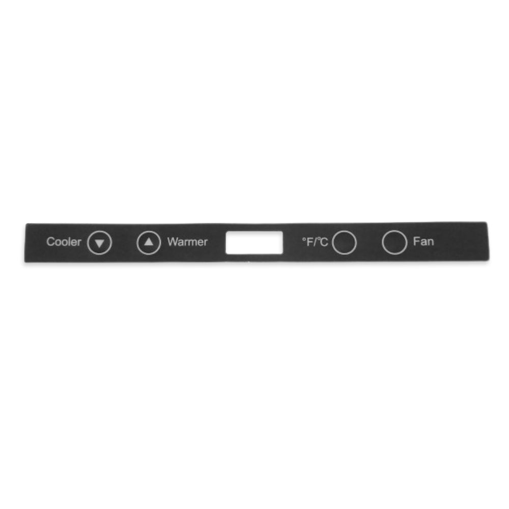 Control panel with temperature display and buttons on a white background