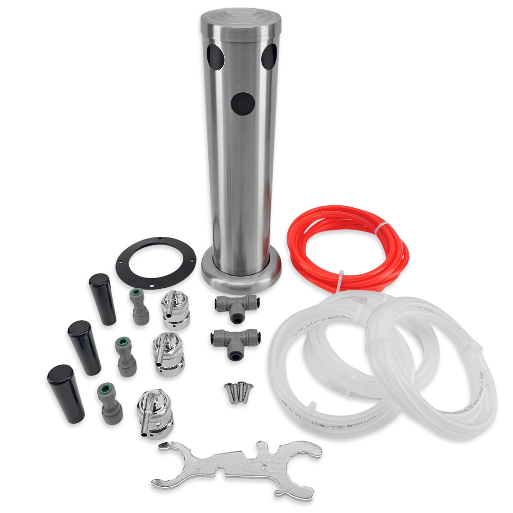 Triple Tap Brushed Stainless Font Kit with SS Duotight Short shank and Black handle (Without Tap) - KegLand