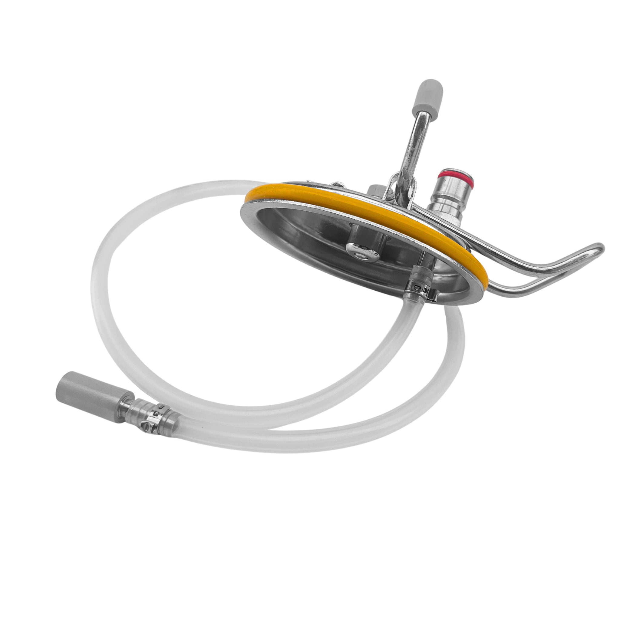 The keg lid with built-in carbonation stone! The easiest way to carbonate your beer.
Move the lid from keg to keg to carbonate as needed. This lid allows fast force carbonation with the minimum of effort.